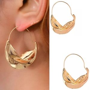 New Gold Twist Metal Hoop Earrings